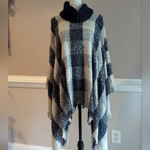 Navy and Cream Plaid Women's Sweater